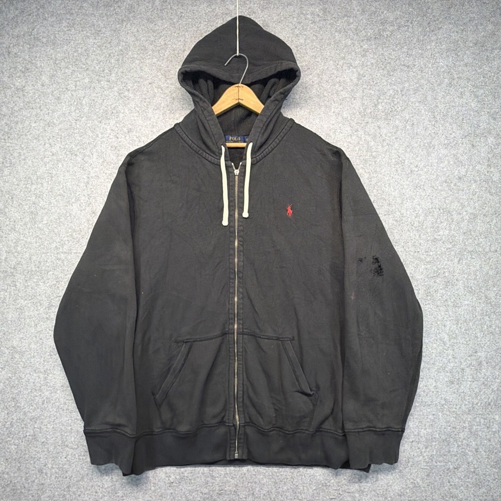 Polo Ralph Lauren Zip-Up Hoodie Thermal Waffle Hood Black Red Pony Men's XXL